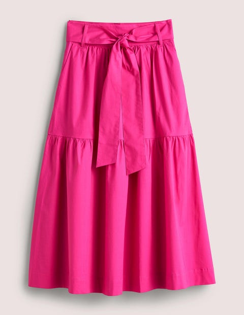 Tiered Belted Midi Skirt - Wild Watermelon Pink | Boden UK