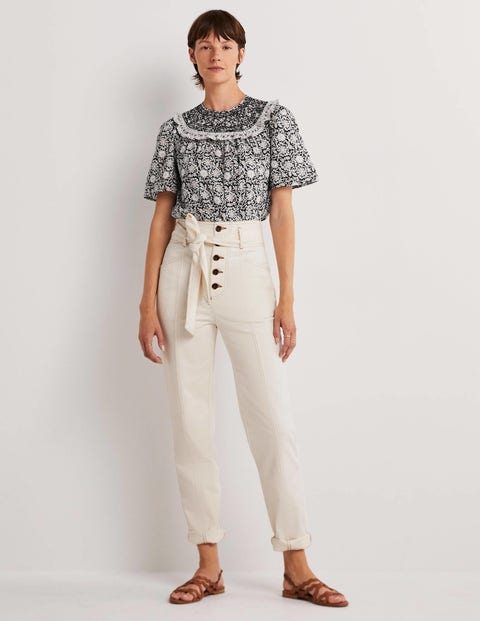 Jean taille haute avec ceinture à nouer clearance