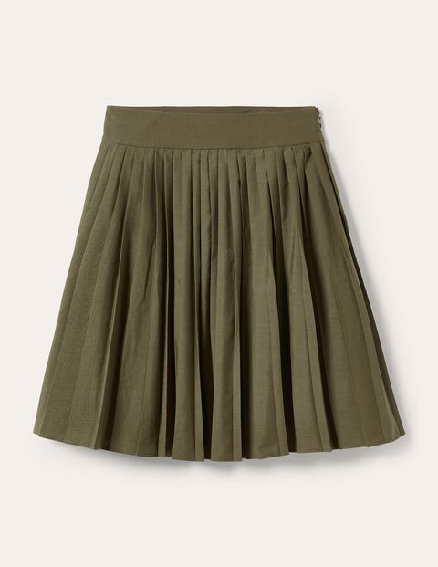 Pleated Cotton Mini Skirt Green Women Boden