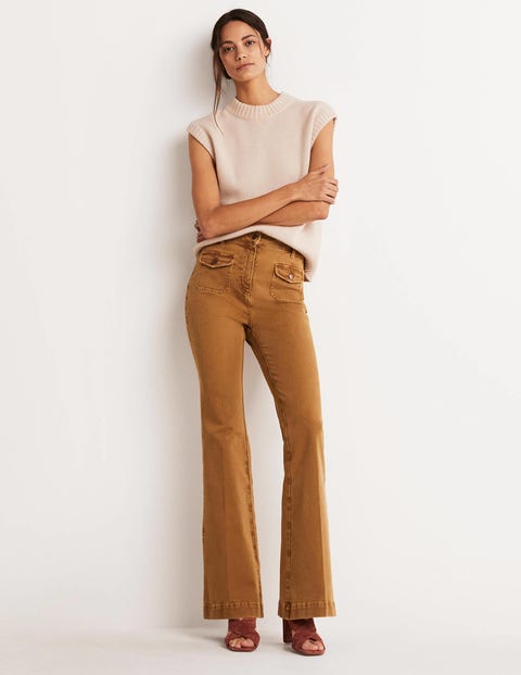 Pantalon taille haute évasé Femme Boden, BRN