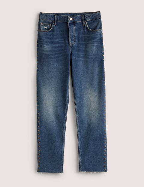 Relaxed Straight Studded Jeans Blue Women Boden
