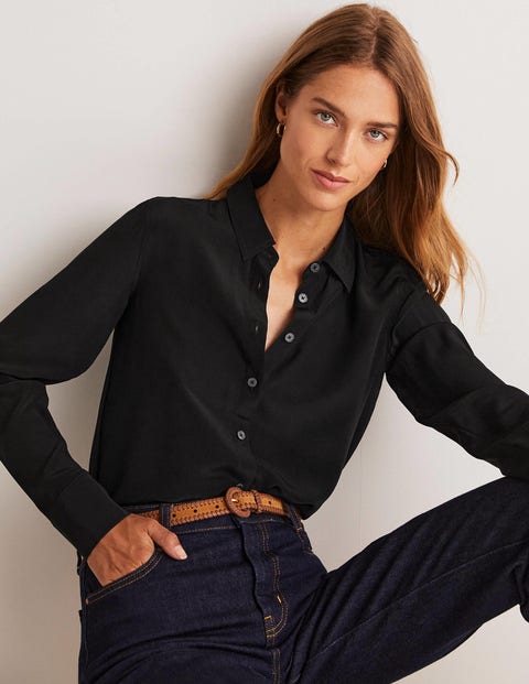 Womens Clothing Skirts Maxi skirts Prada Silk Long-sleeve Button-fastening Shirt in Black 