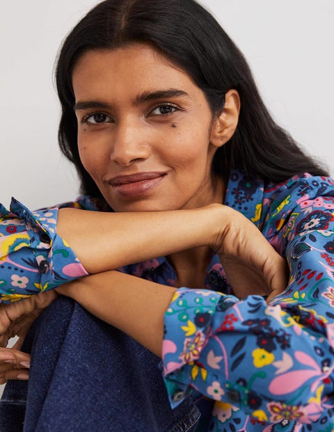 Nouvelle chemise en soie Bleu Cote d Azur motif Pretty Paradise Boden FR