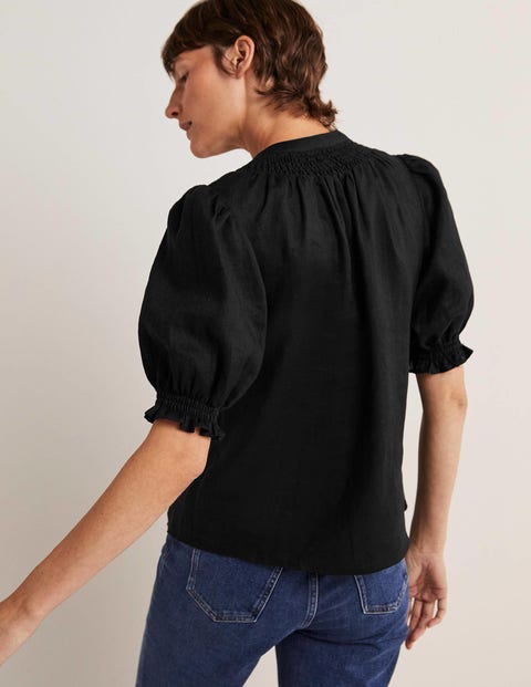 Smocked Short Sleeve Blouse - Black | Boden US