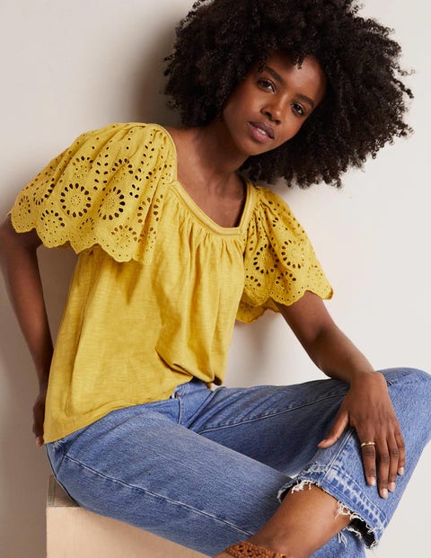 Square Neck Woven Sleeve Top - Olive Oil Yellow | Boden US