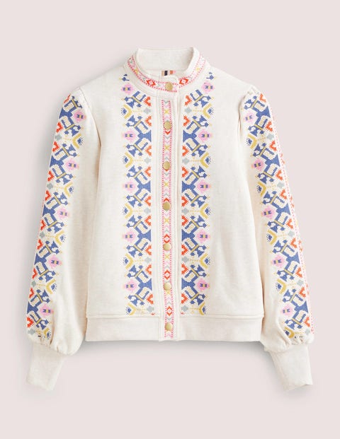 Embroidered Jersey Jacket - Oatmeal Marl, Embroidered | Boden US