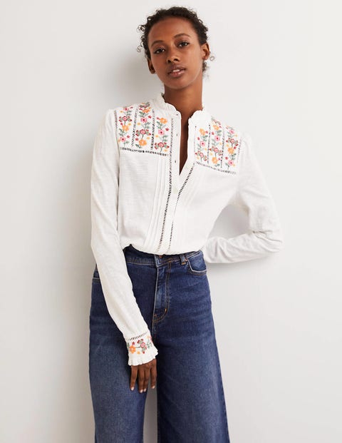 Embroidered Jersey Shirt - White | Boden UK