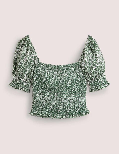 Square Neck Smocked Jersey Top Green Women Boden