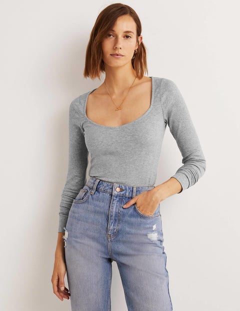 Soft Ribbed Sweetheart Top - Grey Marl | Boden US
