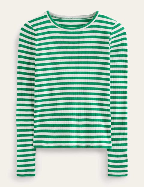 Alice T-Shirt mit Rippstruktur Damen Boden, Wiesengrün, Naturweiß Gestreift