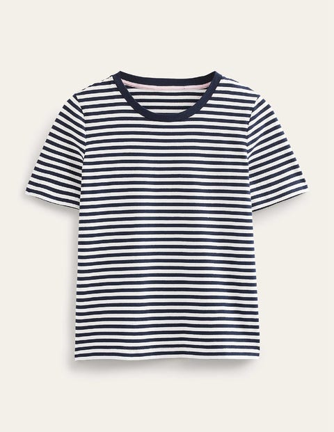 Pure Cotton Crew T-shirt - Ivory, Navy | Boden UK