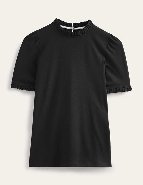 Supersoft Frill Detail T-Shirt Black Women Boden, Black