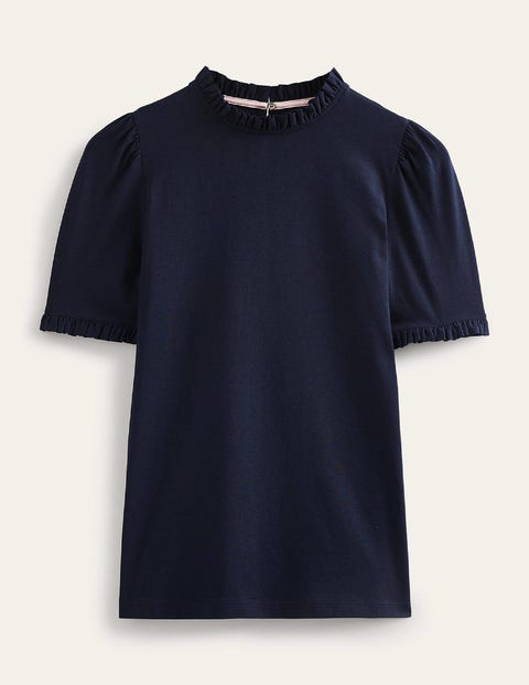 Superweiches T-Shirt mit Rüschendetail Damen Boden, Marineblau
