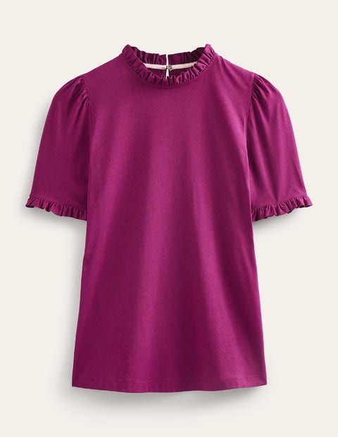 Boden Supersoft Frill Detail T-shirt Damson Berry Women