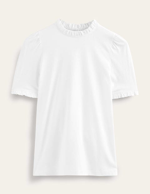 Boden Supersoft Frill Detail T-shirt White Women