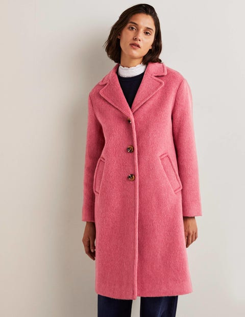 Wool Blend Collared Coat - Dusty Red