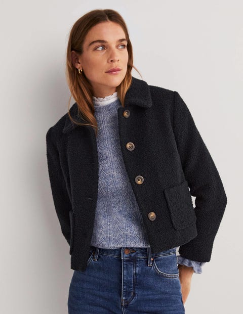 Textured Cropped Wool Jacket - Navy 
