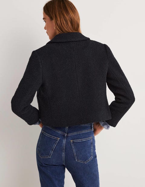 Textured Cropped Wool Jacket - Navy 