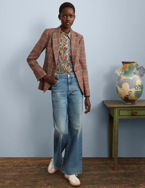70s Tailored Blazer Brown and Pink Check Boden EU