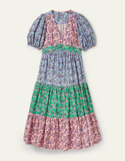 Puff Sleeve Tiered Midi Dress - Formica Pink, Oriental Meadow | Boden US