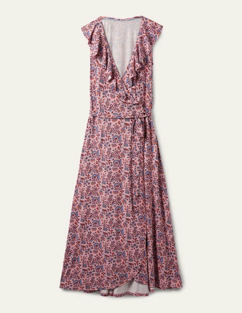 Saskia Wrap Jersey Maxi Dress Formica Pink, Oriental Meadow Women Boden, Formica Pink, Oriental Meadow