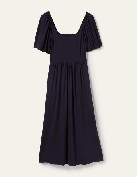 Smock Detail Jersey Maxi Dress - Navy | Boden UK