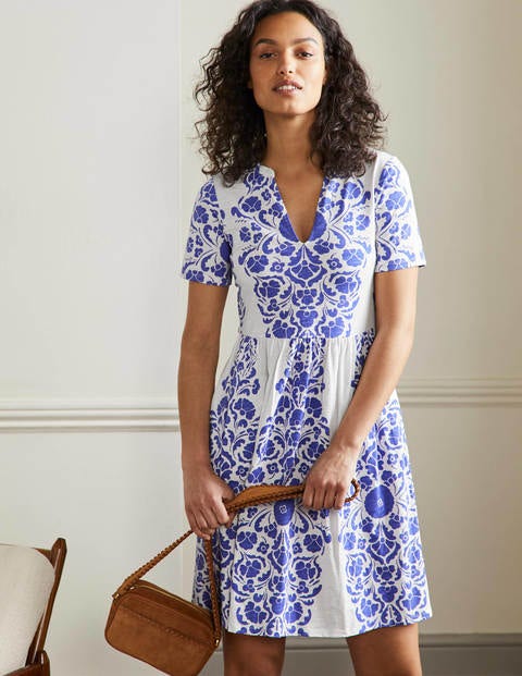 Easy Notch Neck Jersey Dress - Bluebell, Passion Bloom | Boden US
