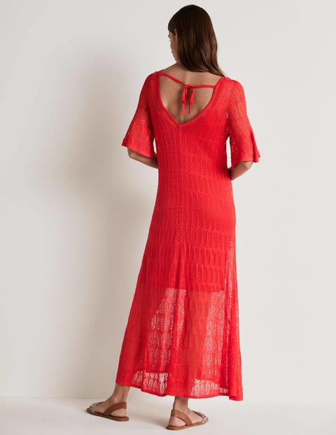 Boden Pointelle Knitted Midi Dress Aurora in Red Womens Dresses Boden Dresses 