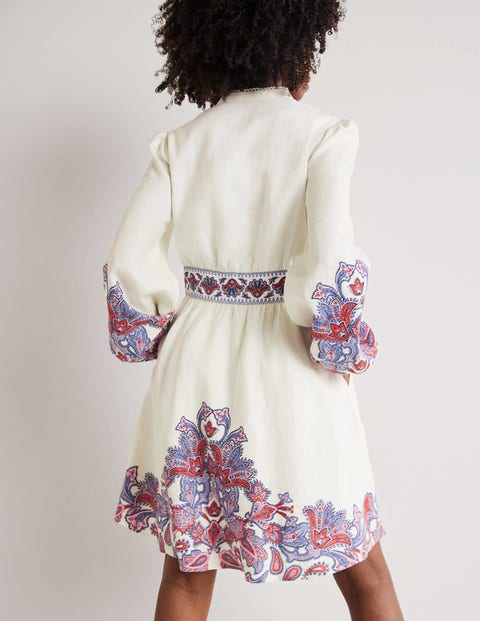 White Boden Flora Linen Mini Dress in Ivory Womens Dresses Boden Dresses 