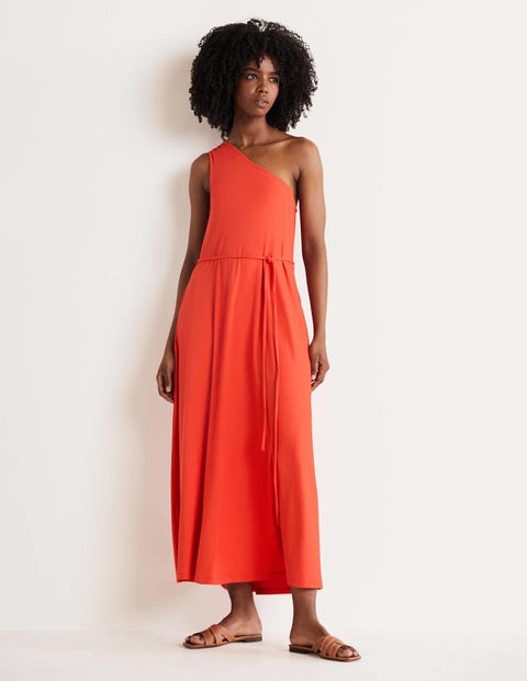 One Shoulder Jersey Midi Dress - Black 