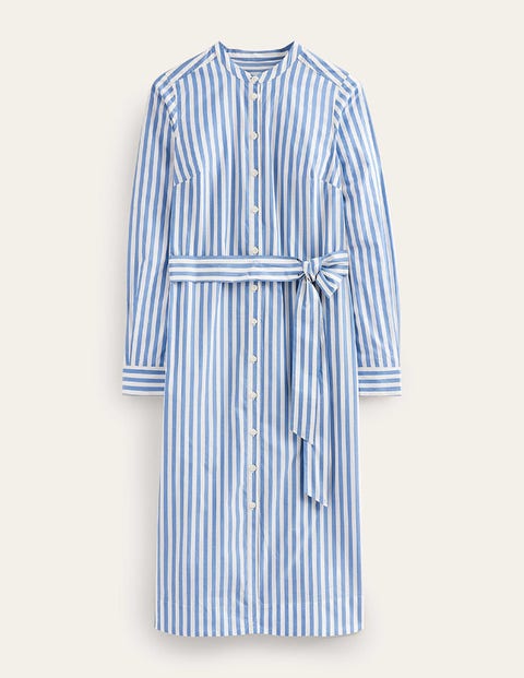 Cotton Belted Shirt Dress - Sapphire and Ivory Stripe | Boden US