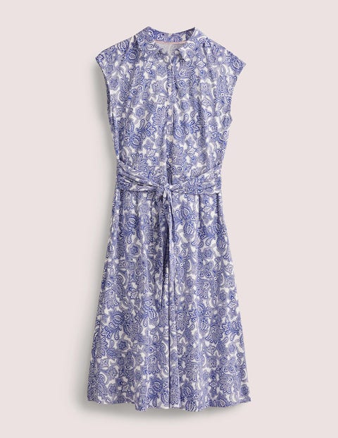 Boden Women's Atlantic Ocean, Paisley Bud Tie Waist Jersey Shirt Dress