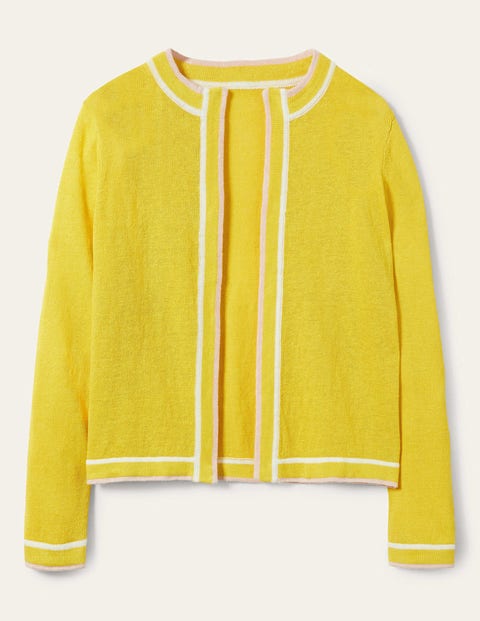 Stripe Trim Linen Cardigan - Woodland 