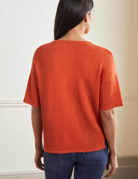 Linen Knitted T-shirt - Bright Papaya | Boden US