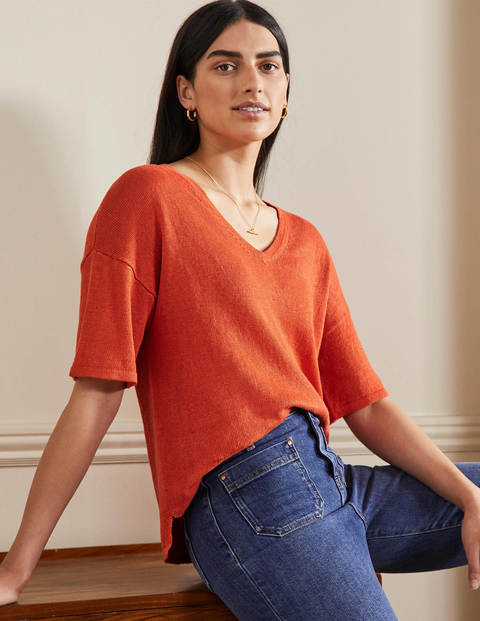 Linen Knitted T-shirt - Bright Papaya | Boden US