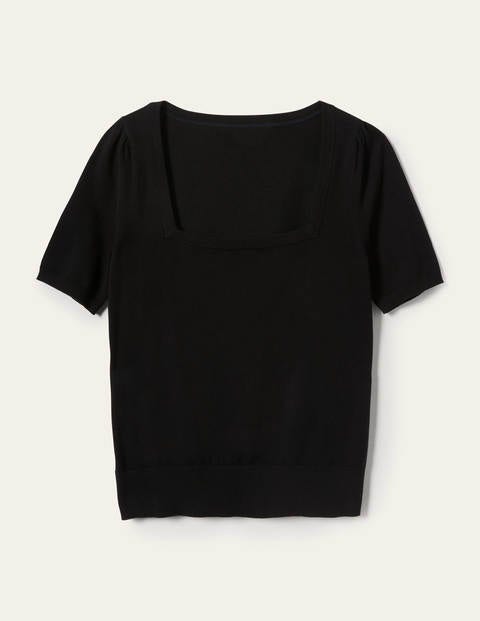 Cotton Square Neck Knitted Top - Black | Boden US