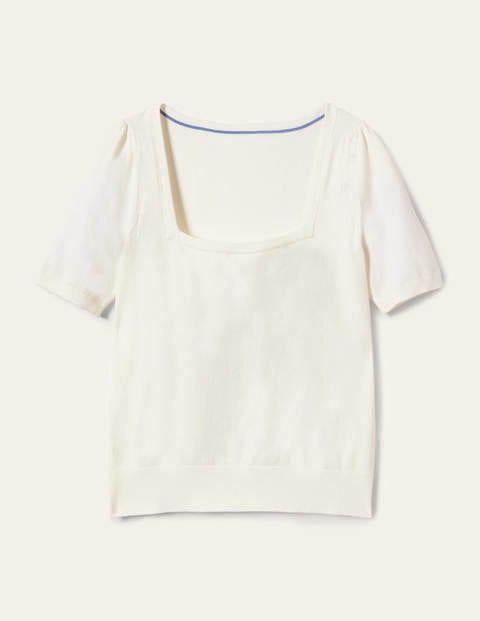 Cotton Square Neck Knitted Top - Ivory