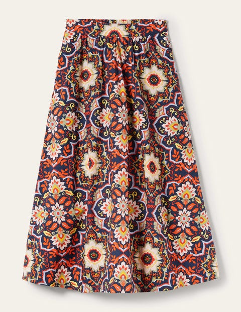 Pull On Cotton Midi Skirt - Navy, Bloomsbury | Boden UK