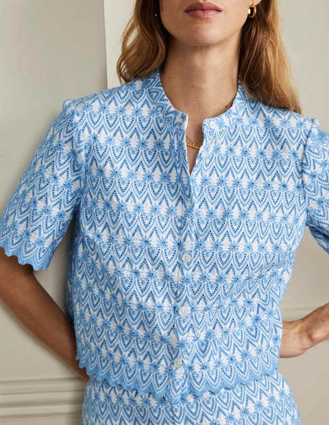Tamsin Broderie Cotton Top - Dusty Blue | Boden EU