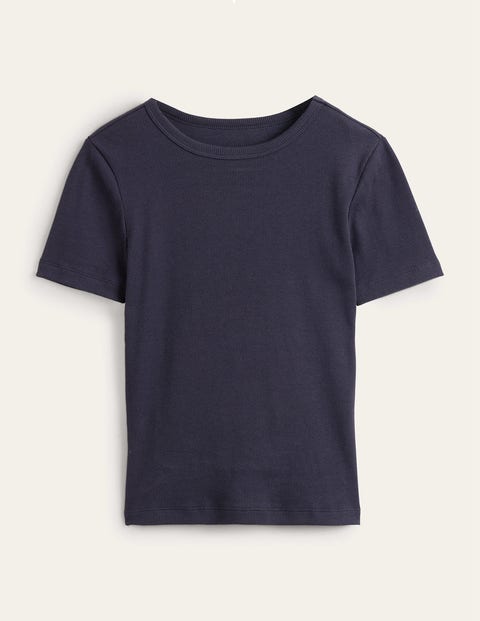Geripptes T-Shirt mit Rundhalsausschnitt Damen Boden, Marineblau