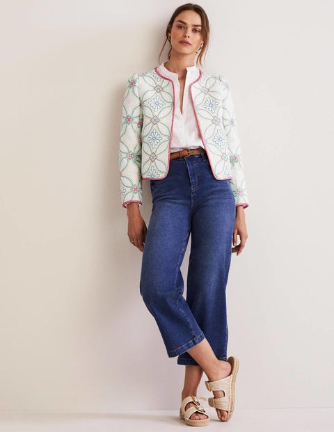 Boden Embroidered Quilted Jacket in White