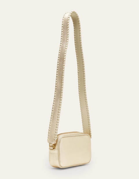 Stitch Detail Crossbody Bag - Pale Gold Metallic