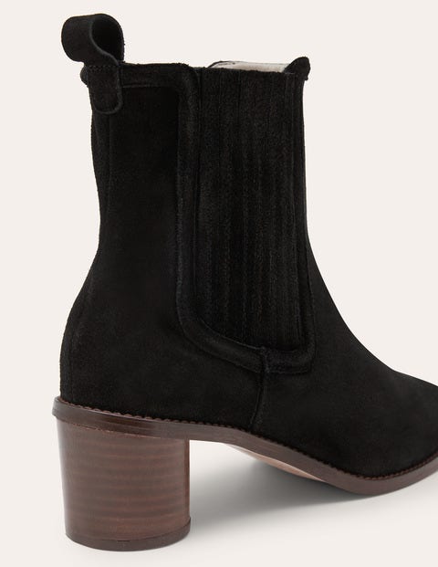 Round Heel Suede Chelsea Boots - Black | Boden US