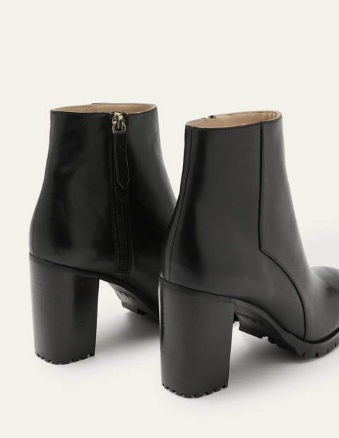Heeled Leather Ankle Boots - Black