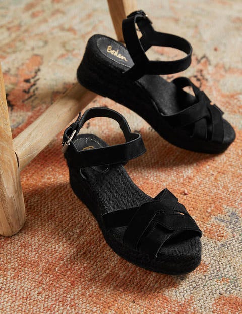 Geometric Espadrille Wedges - Black