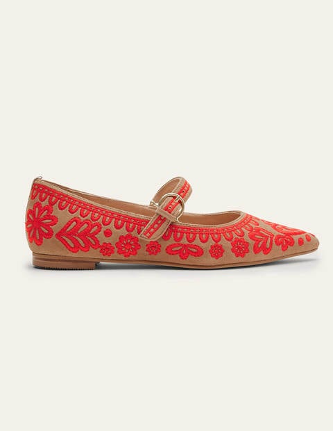 Pointed Toe Mary Jane Shoes - Acorn/Embroidery | Boden US