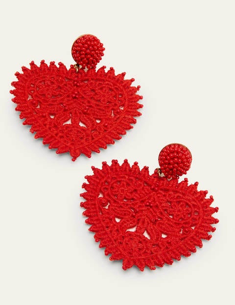 Beaded Heart Earrings Red Women Boden