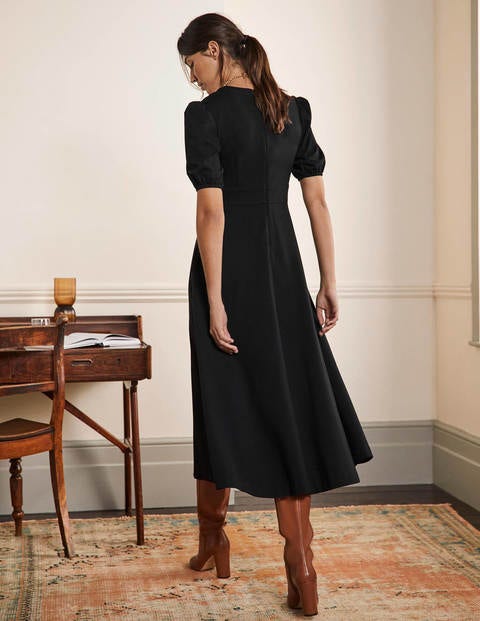 V-Neck Jersey Midi Dress - Black