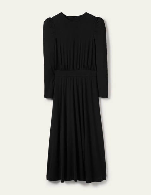 Puff Sleeve Jersey Midi Dress - Black | Boden US