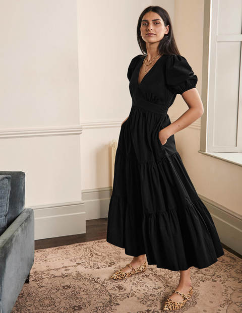 Black Floral Satin Twist Front Midi Dress | New Look